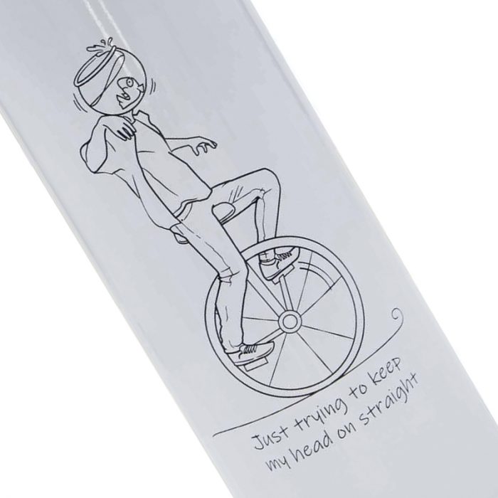 Keeping My Head On Straight Sports Bottle with a cartoon on a unicycle